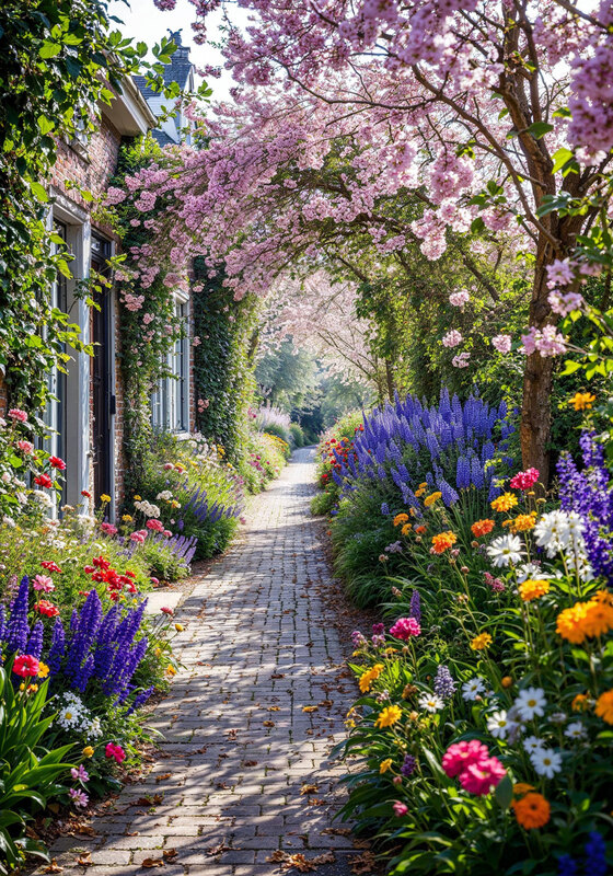 Bloemenstraat in de lente 70x100CM