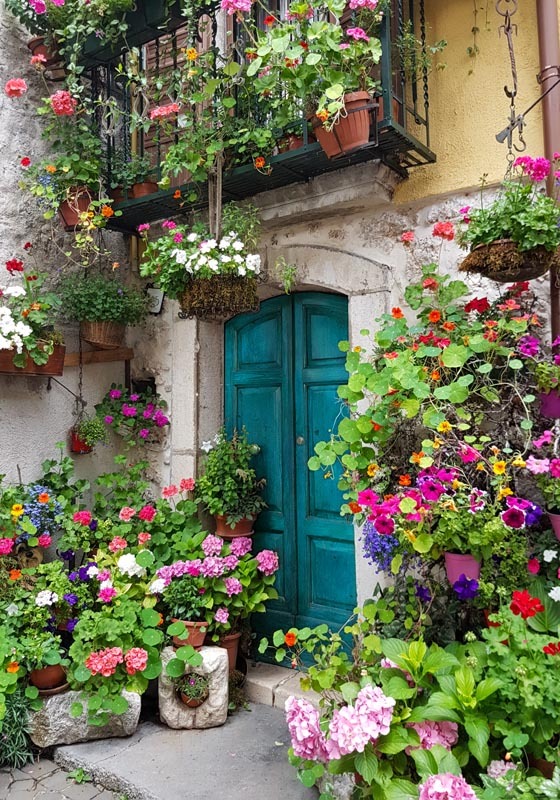 Bloemen bij deur 70x100CM